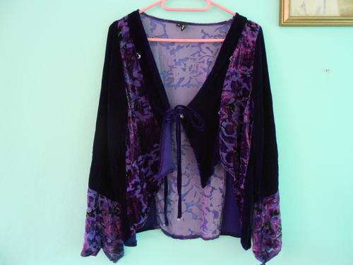 Purple Velvet Feel Bohemian Top with Beading (Medium)